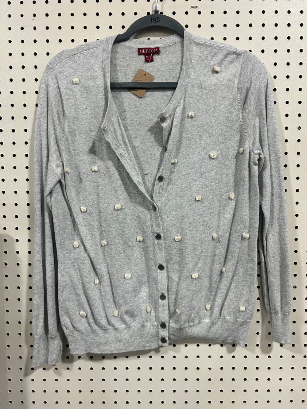 Merona Gray Pom Pom Button Front Cardigan Sweater XL/TG
